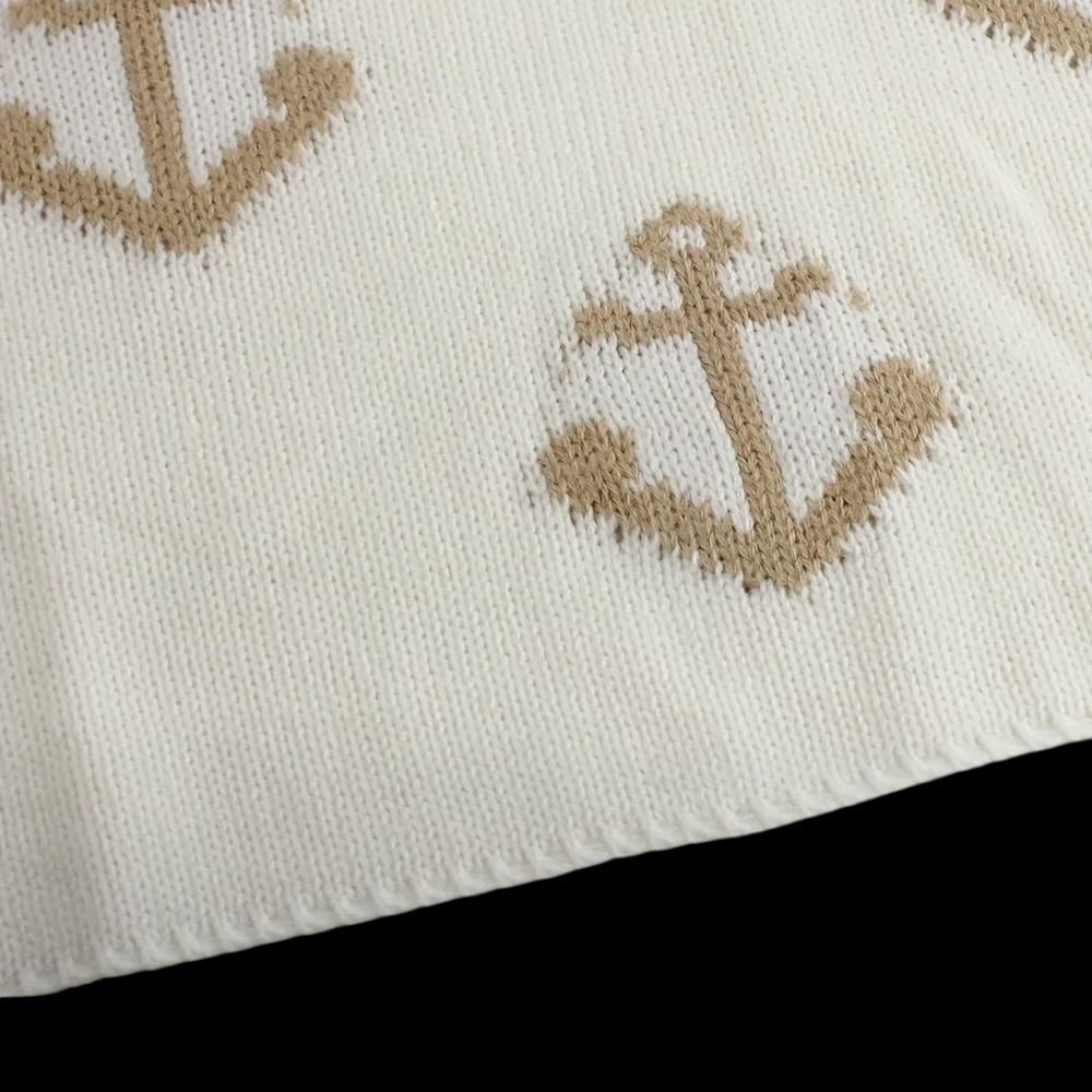 Zoolilly Cream V-Neck Sweater with Tan Anchor Design - Picture 4 of 5